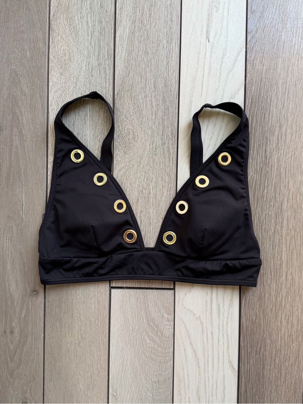 Michael Kors Black Bikini Top with Gold Buckle